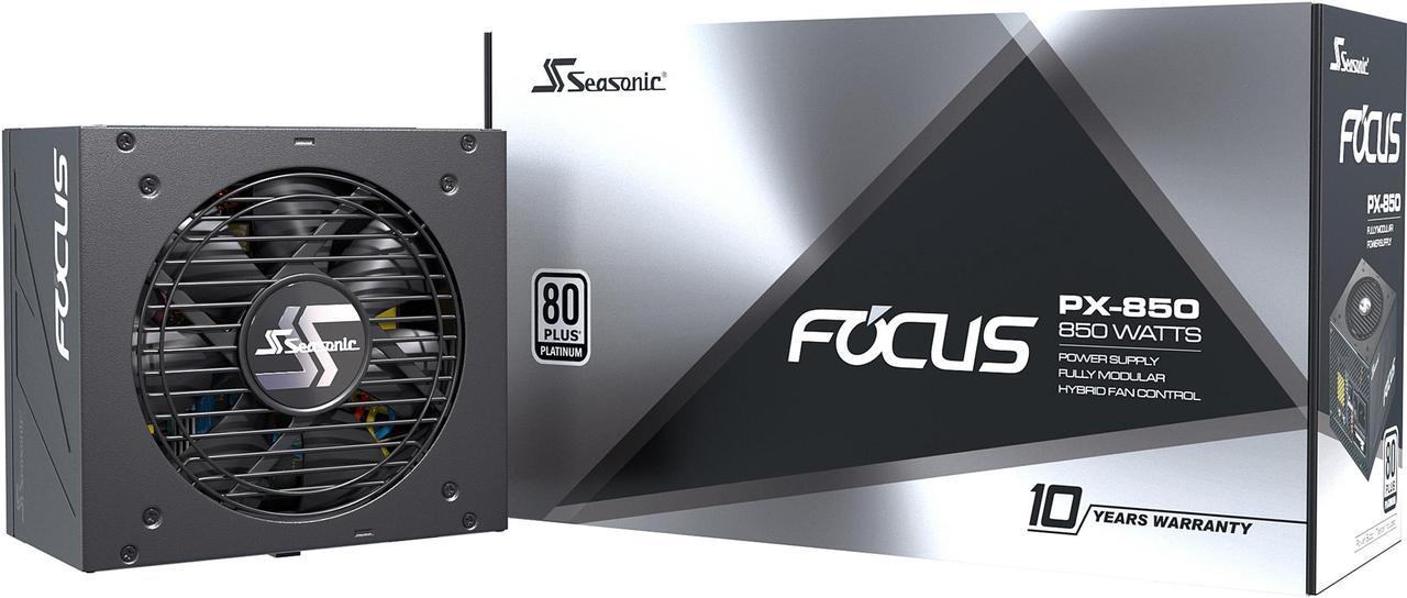 Seasonic FOCUS PX-850, 850W 80+ Platinum, Full-Modular, ATX Form Factor, Low Noise, Premium Japanese Capacitor, 10 Year Warranty, Nvidia RTX 30/40 Super, AMD GPU Compatible, Ref# SSR-850PX