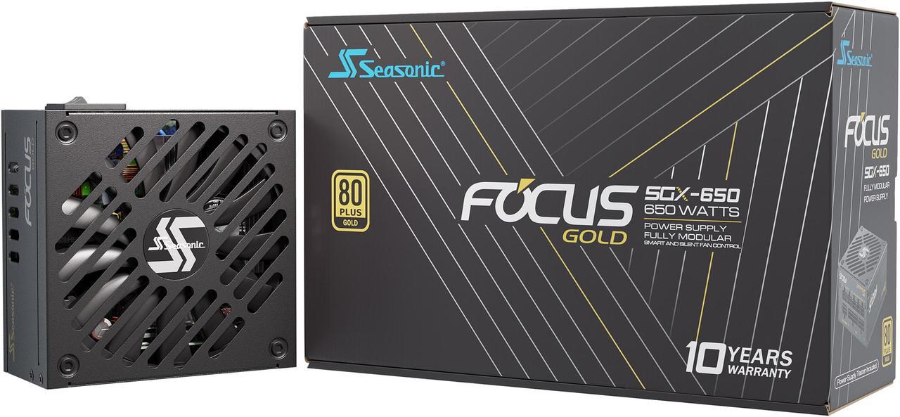 Seasonic FOCUS SGX-650, 650W 80+ Gold, Full-Modular, SFX-L Form Factor, Compact Size, Fan Control in Fanless, Silent, and Cooling Mode, 10 Year Warranty, Power Supply, SSR-650SGX.