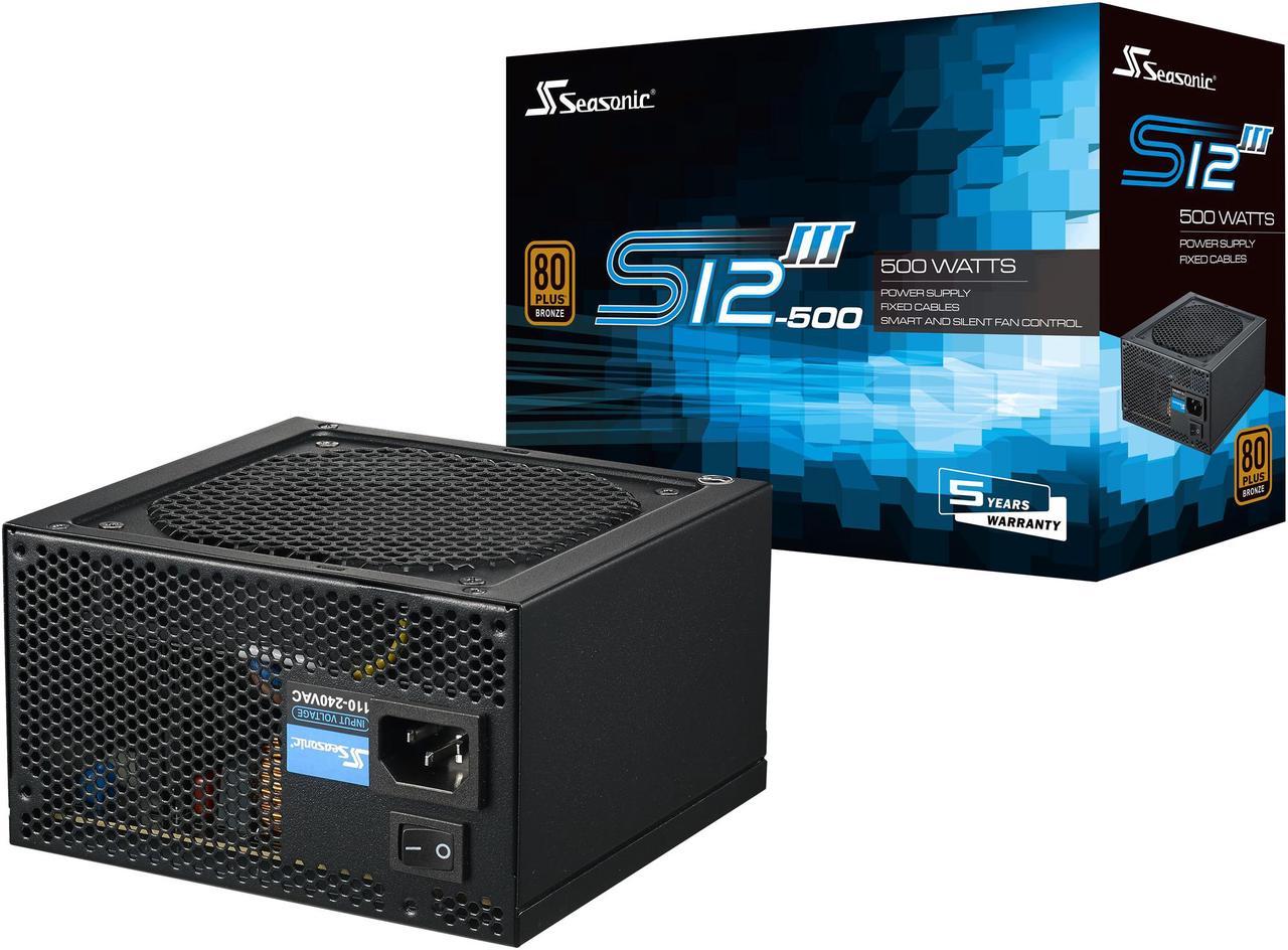 Seasonic S12III 500 SSR-500GB3 500W 80+ Bronze Power Supply, ATX12V & EPS12V, Direct Output, Smart & Silent Fan Control, 5 yr Warranty