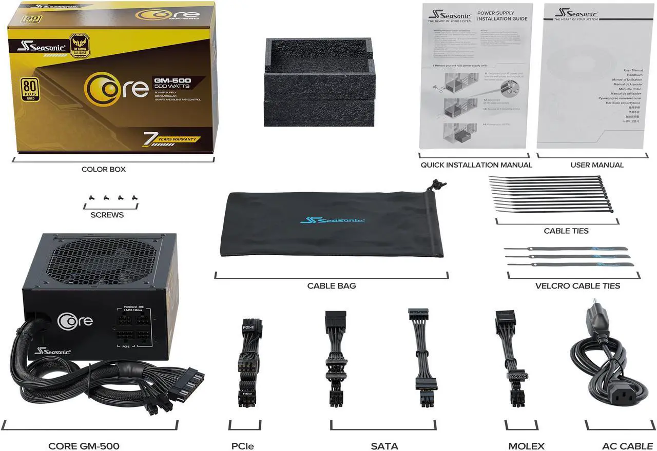 Alt view image 7 of 9 - Seasonic CORE GM-500, 500W 80+ Gold, Semi-Modular, Fan Control in Silent and Cooling Mode, Perfect Power Supply for Gaming and Various Application, SSR-500LM