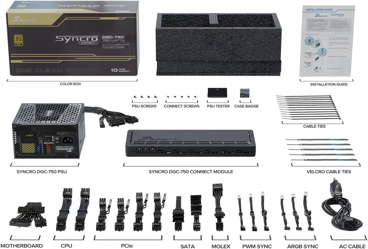Alt view image 9 of 9 - Seasonic SYNCRO DGC-750, 750W 80+ Gold Power Supply, CONNECT Module Cable Management, SSR-750FA2, Must be Used with Case Q704 to Function Normally.