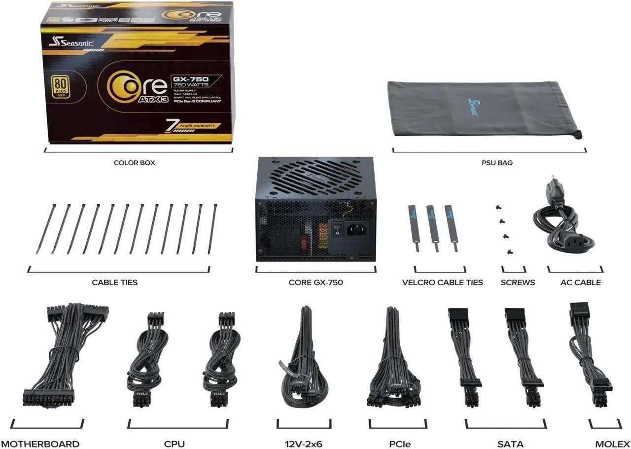 Alt view image 9 of 9 - SeaSonic CORE ATX 3 (2024) GX-750 750 W ATX 3.1 80 PLUS GOLD Certified Full Modular Power Supplies