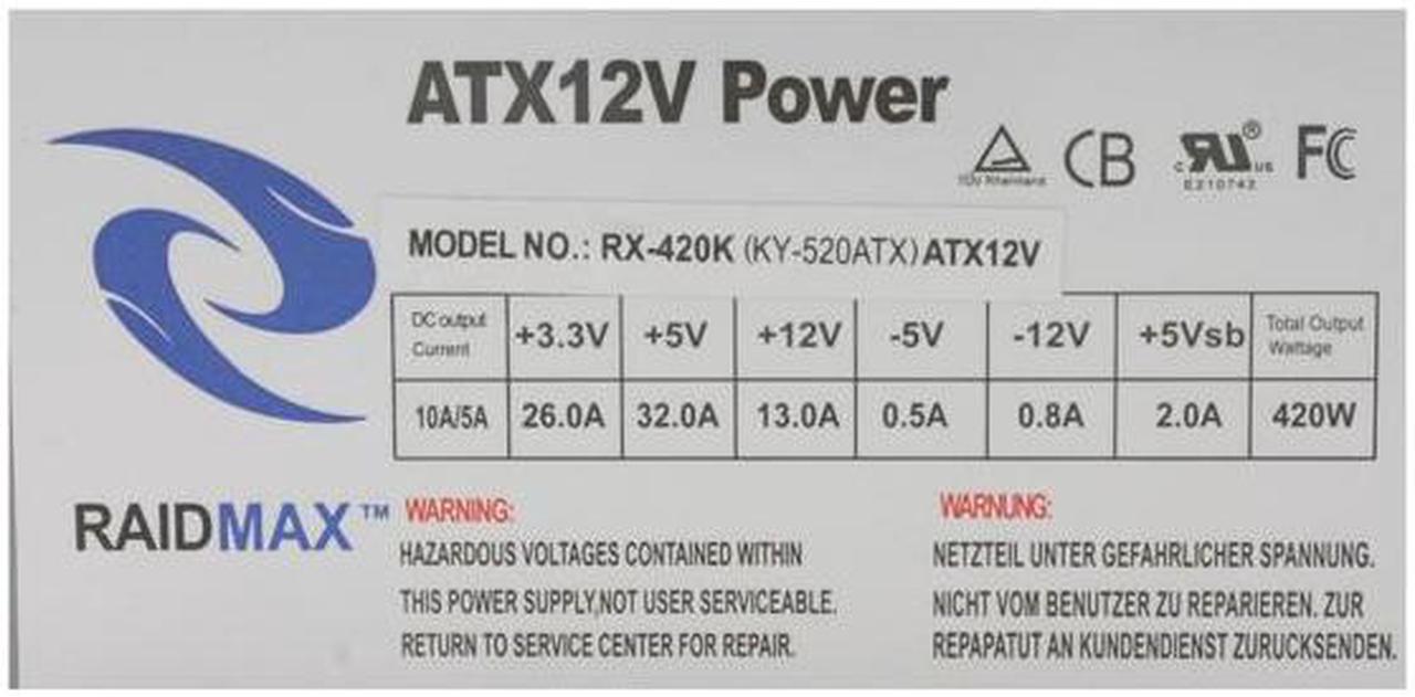 Alt view image 5 of 8 - RAIDMAX RX-420K 420 W ATX12V Power Supply