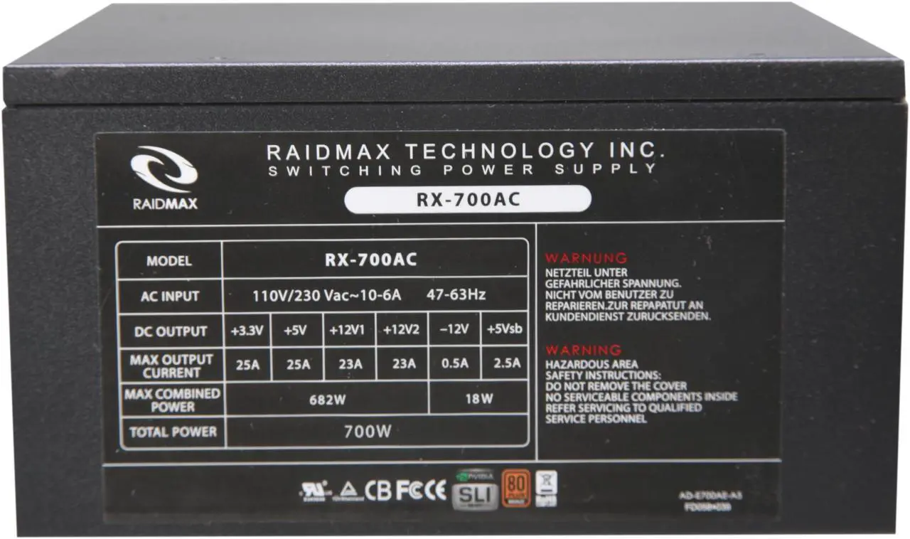 Alt view image 5 of 7 - RAIDMAX Blackstone series RX-700AC 700W Continuous Power ATX12V V2.3 / EPS12V V2.91 80 PLUS BRONZE Certified Modular Active PFC Power Supply