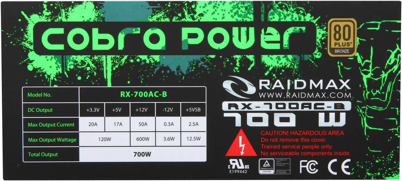 Alt view image 6 of 7 - RAIDMAX Cobra RX-700AC-B Continuous 700 watts ATX12V / EPS12V SLI Ready CrossFire Ready 80 PLUS BRONZE Certified Non-Modular Power Supply