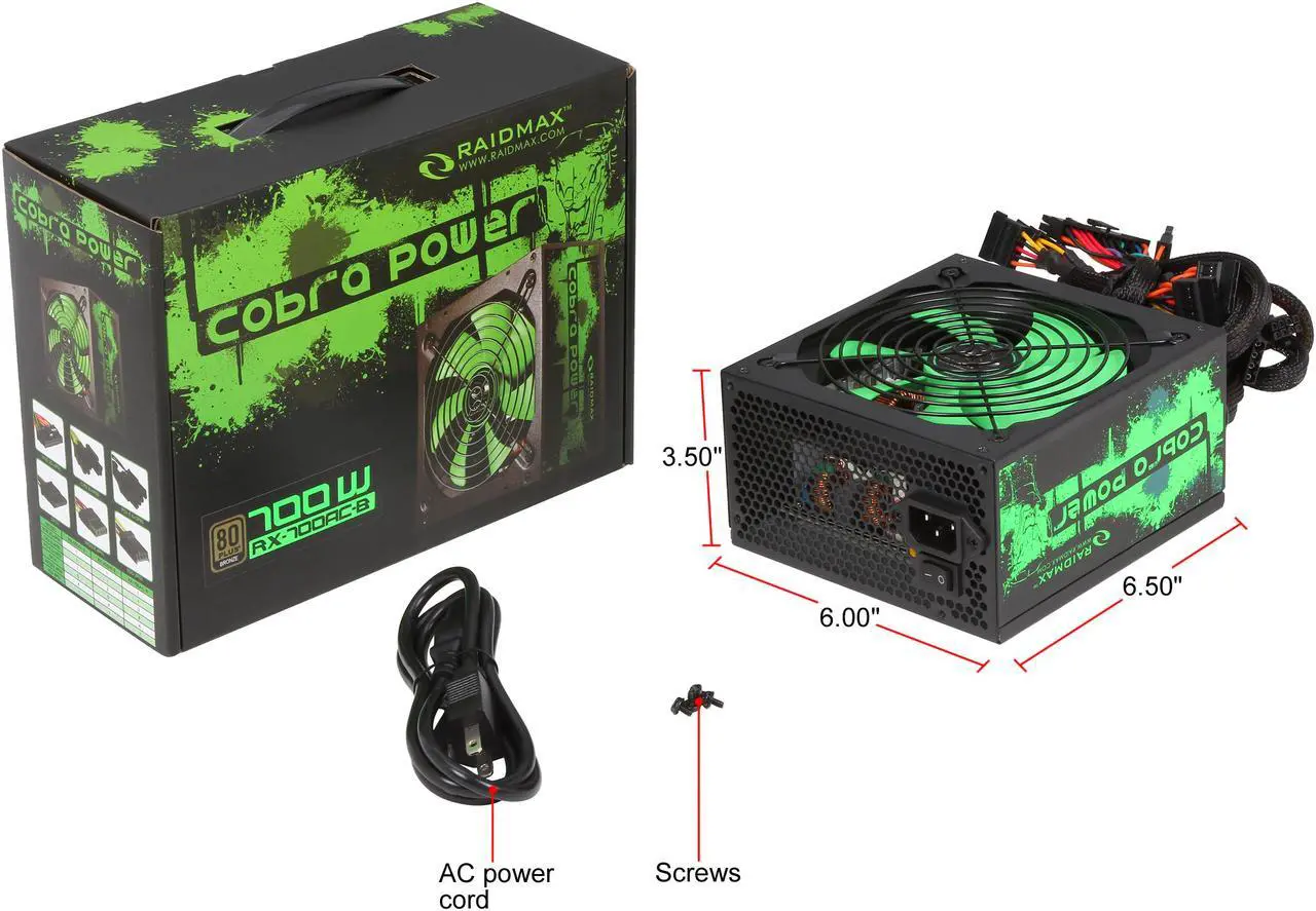 Alt view image 8 of 7 - RAIDMAX Cobra RX-700AC-B Continuous 700 watts ATX12V / EPS12V SLI Ready CrossFire Ready 80 PLUS BRONZE Certified Non-Modular Power Supply