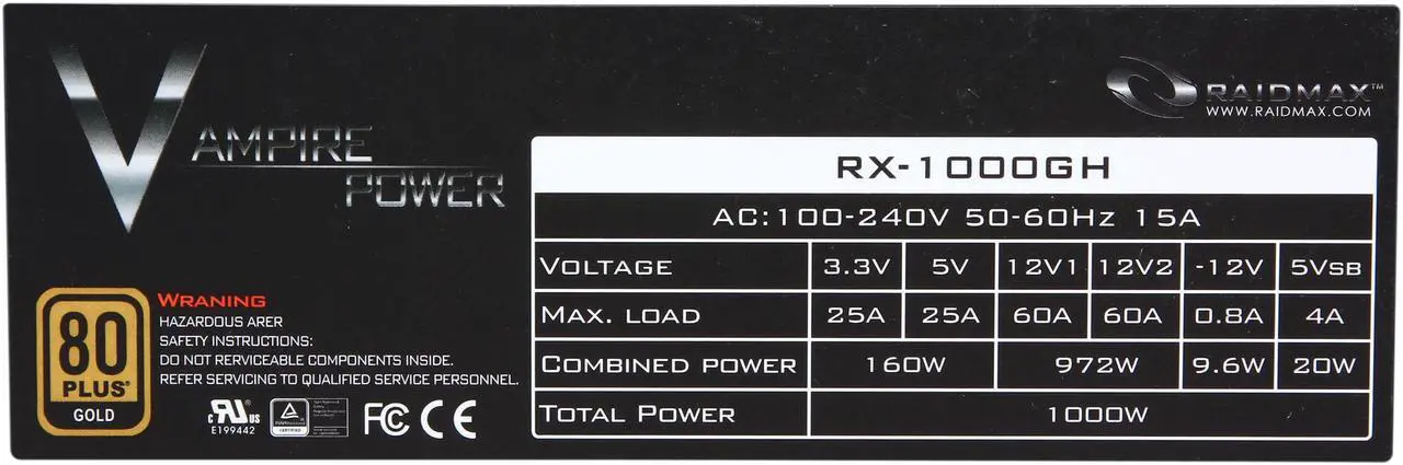 Alt view image 6 of 7 - RAIDMAX Vampire RX-1000GH Continuous 1000 watts ATX12V / EPS12V SLI CrossFire 80 PLUS GOLD Certified Modular PFC Power Supply Intel Haswell Platform Ready