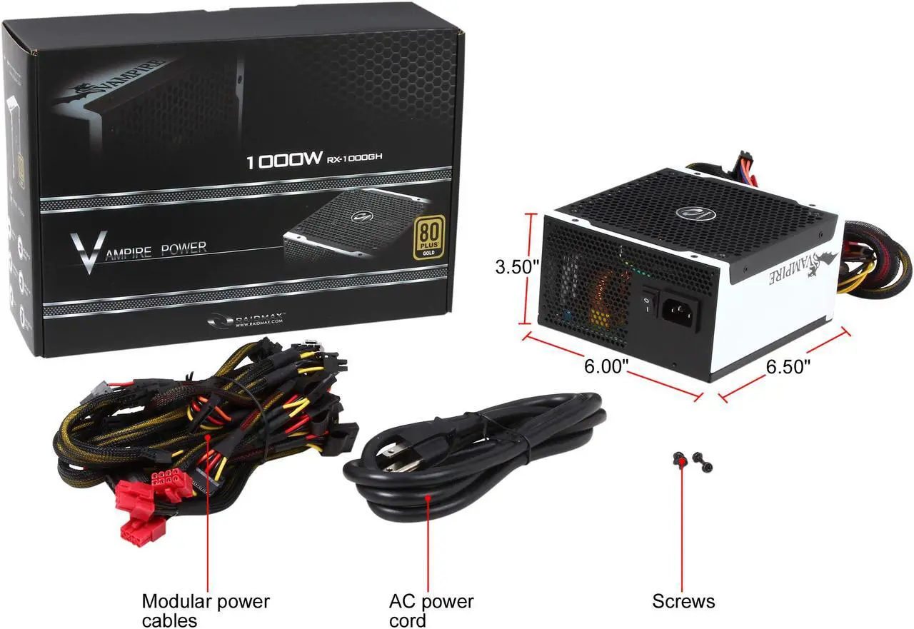 Alt view image 8 of 7 - RAIDMAX Vampire RX-1000GH Continuous 1000 watts ATX12V / EPS12V SLI CrossFire 80 PLUS GOLD Certified Modular PFC Power Supply Intel Haswell Platform Ready