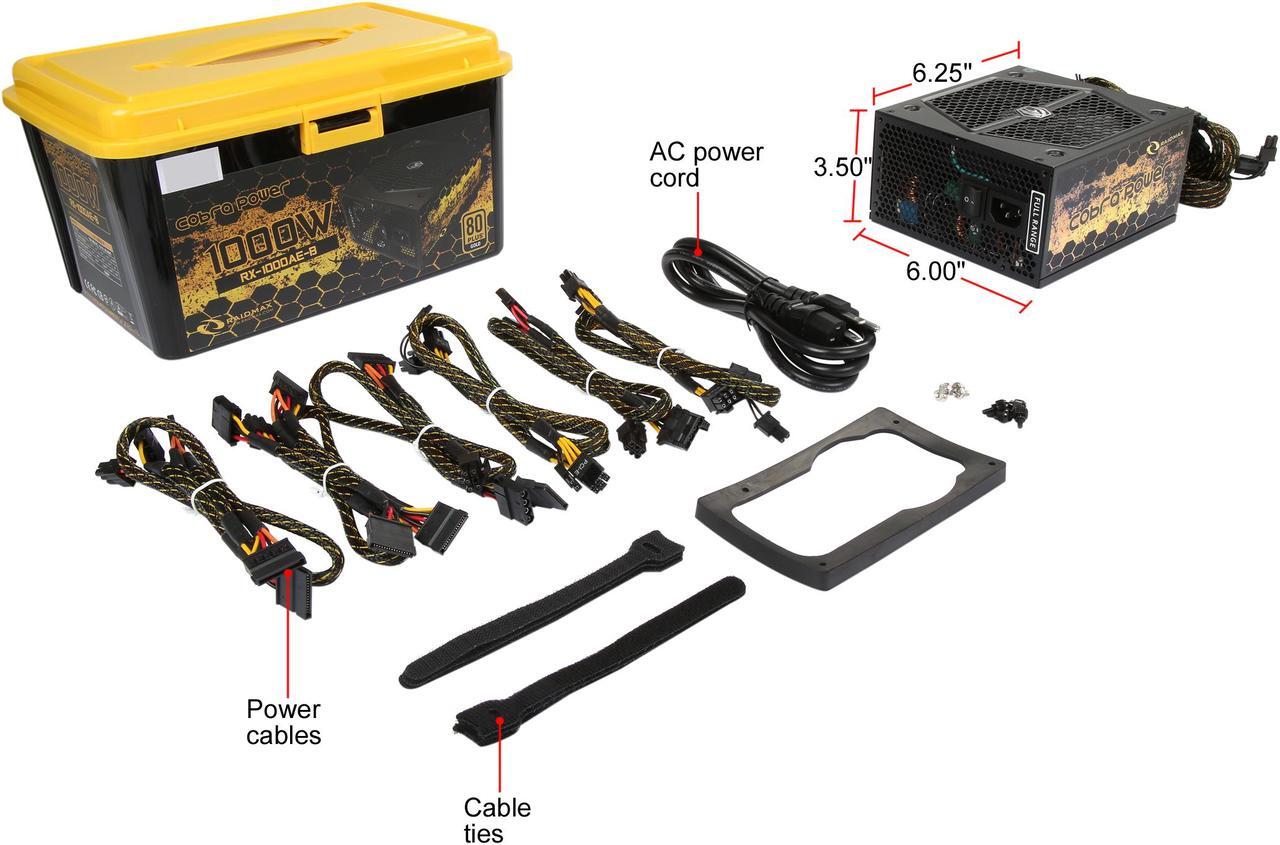 Alt view image 9 of 9 - RAIDMAX Cobra series RX-1000AE-B 1000 W ATX 12V v2.3 / EPS 12V SLI Ready CrossFire Ready 80 PLUS GOLD Certified Modular Power Supply