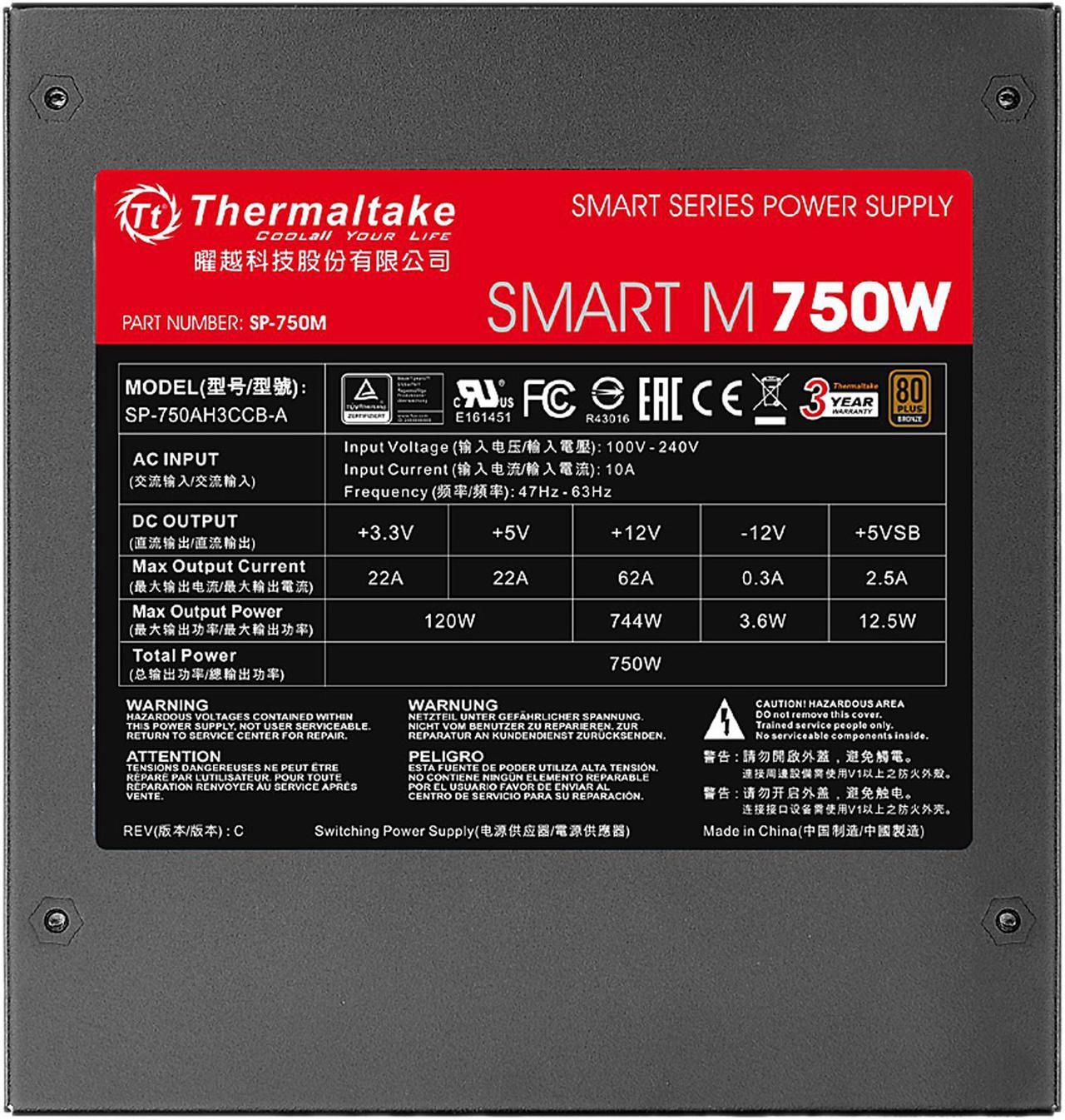 Alt view image 6 of 8 - Thermaltake SMART Series SP-750M 750 W ATX 12V V2.3 & EPS 12V SLI Ready CrossFire Ready 80 PLUS BRONZE Certified Semi-Modular Active PFC Power Supply