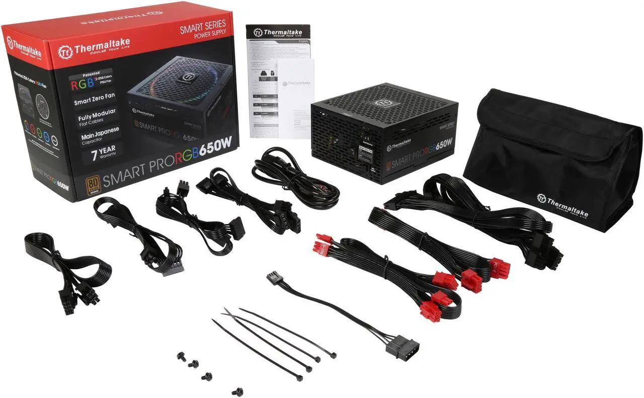 Alt view image 9 of 8 - Thermaltake Smart Pro RGB 650W Smart Zero Fan SLI/CrossFire Ready Continuous Power ATX12V v2.4 / EPS v2.92 80 PLUS Bronze Certified Full Modular Power Supply PS-SPR-0650FPCBUS-R