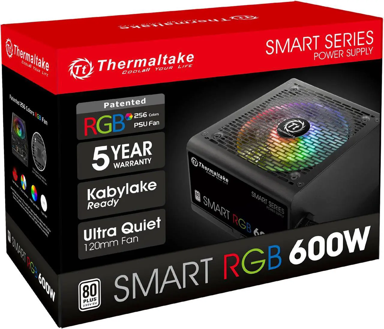 Alt view image 11 of 11 - Thermaltake Smart RGB Series 600W SLI/CrossFire Ready Continuous Power ATX 12V V2.3 80 PLUS Certified 5 Year Warranty Active PFC Power Supply Haswell Ready PS-SPR-0600NHFAWU-1
