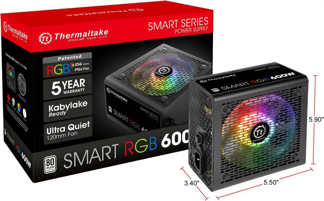 Alt view image 10 of 11 - Thermaltake Smart RGB Series 600W SLI/CrossFire Ready Continuous Power ATX 12V V2.3 80 PLUS Certified 5 Year Warranty Active PFC Power Supply Haswell Ready PS-SPR-0600NHFAWU-1