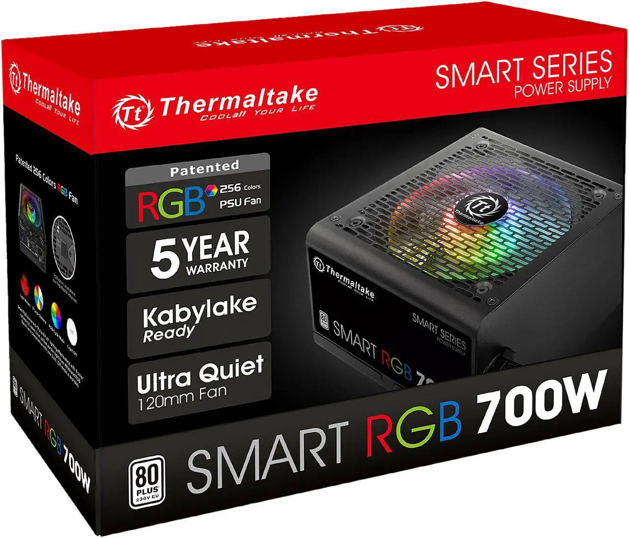 Alt view image 10 of 10 - Thermaltake Smart RGB Series 700W SLI/CrossFire Ready Continuous Power ATX 12V V2.3 80 PLUS Certified 5 Year Warranty Active PFC Power Supply Haswell Ready PS-SPR-0700NHFAWU-1