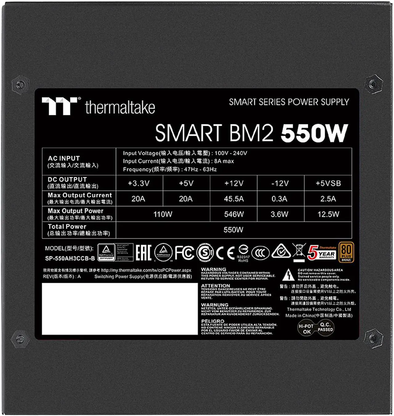 Alt view image 6 of 20 - Thermaltake Smart BM2 550W 80+ Bronze Intel Skylake’s C6/C7 States & ErP Ready 140mm Quiet Fan Japanese Capacitor Semi Modular Power Supply 5 Year Warranty, PS-SPD-0550MNFABU-1