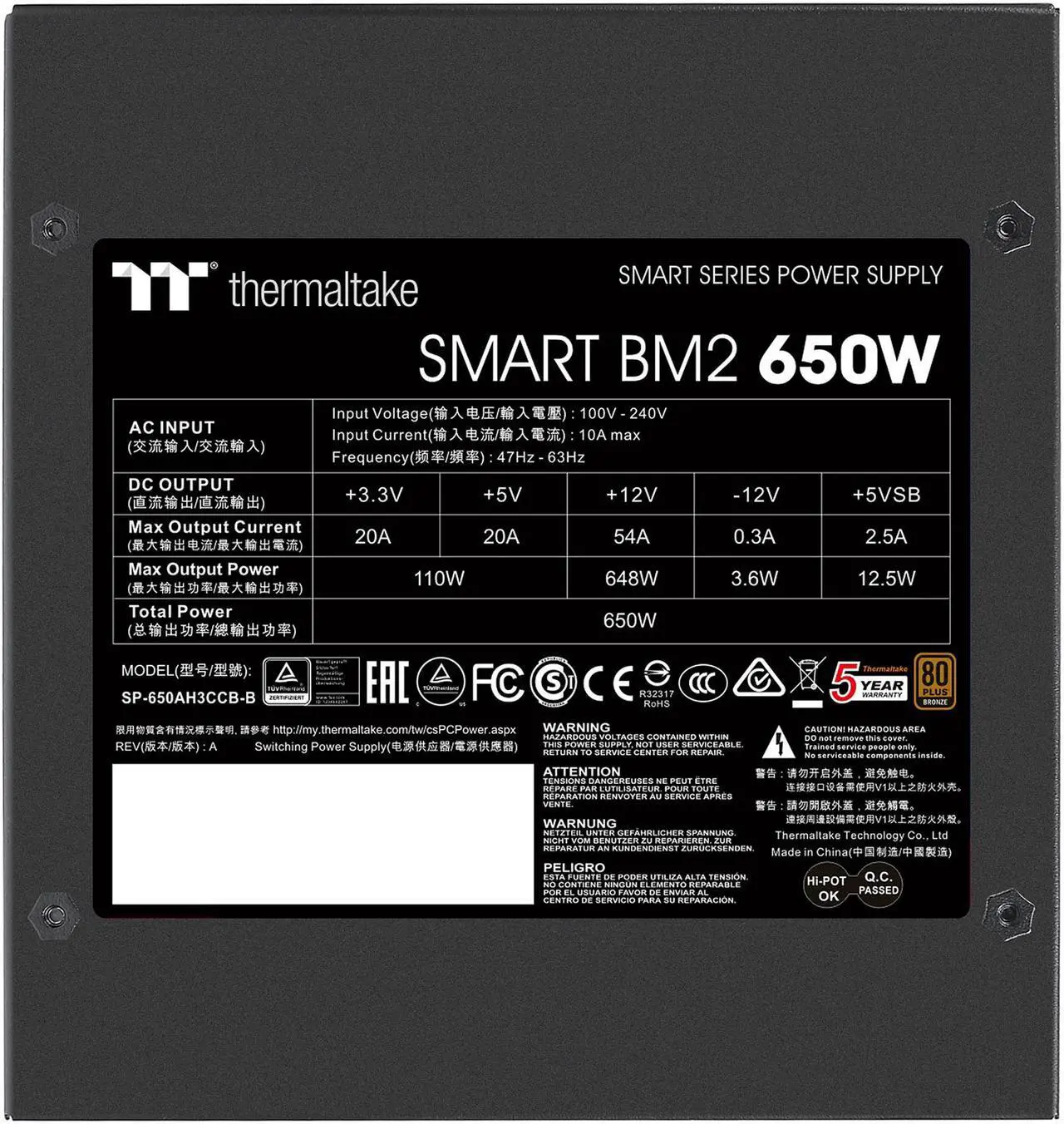 Alt view image 6 of 14 - Thermaltake Smart BM2 650W 80+ Bronze Intel Skylake’s C6/C7 States & ErP Ready 140mm Quiet Fan Japanese Capacitor Semi Modular Power Supply 5 Year Warranty, PS-SPD-0650MNFABU-1