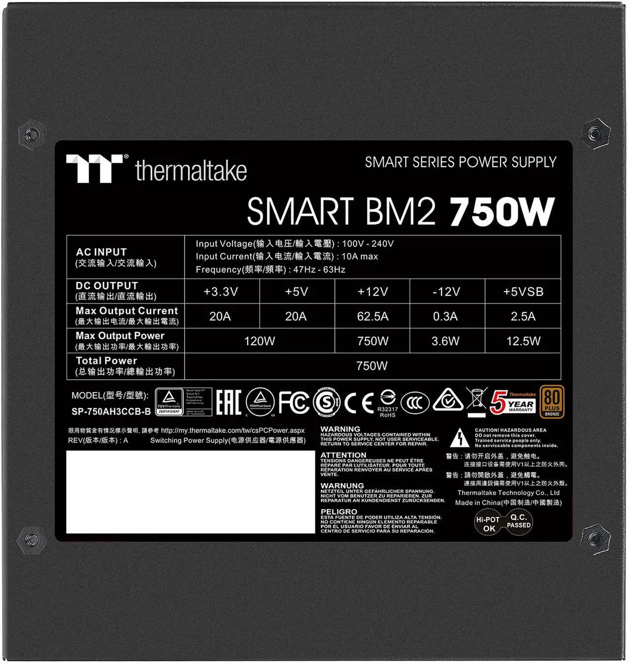 Alt view image 6 of 14 - Thermaltake Smart BM2 750W 80+ Bronze Intel Skylake’s C6/C7 States & ErP Ready 140mm Quiet Fan Japanese Capacitor Semi Modular Power Supply 5 Year Warranty, PS-SPD-0750MNFABU-1