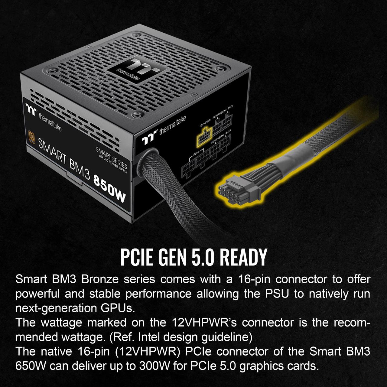 Alt view image 5 of 6 - Thermaltake Smart BM3 850W 80Plus Bronze ATX 3.0 & PCIE 5.0 Ready Semi-Modular Power Supply; 105°C/221°F Japanese Capacitor; 5 Year Warranty; PS-SPD-0850MNFABU-3