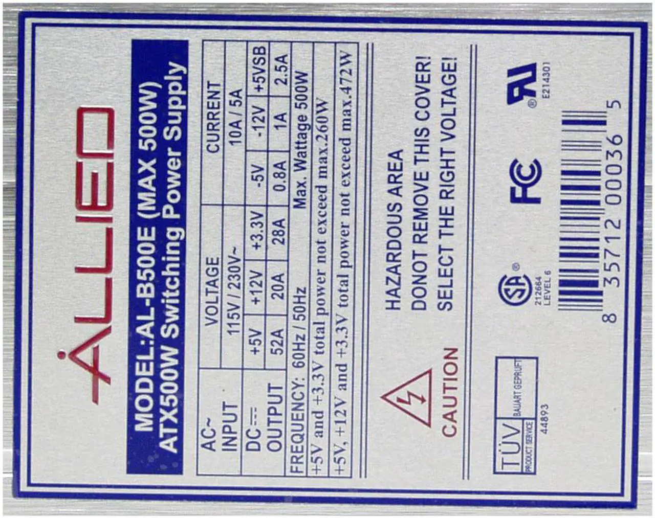 Alt view image 3 of 9 - APEX AL-B500E 500 W ATX12V Aluminum Power Supply