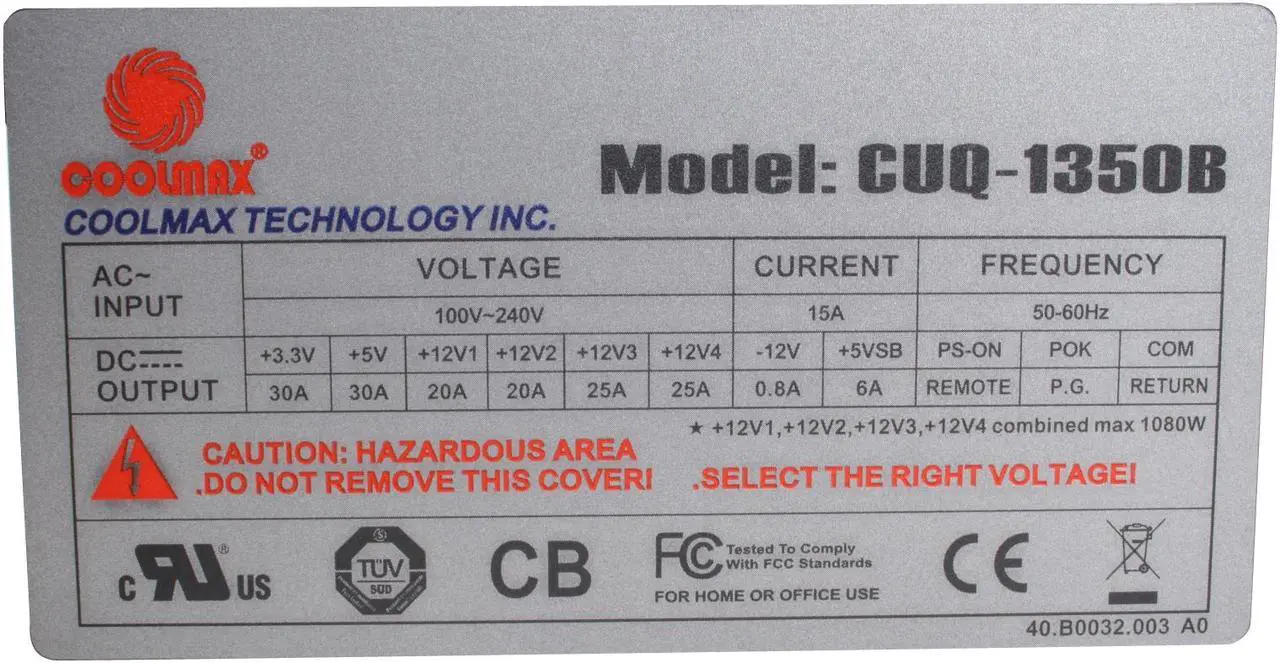 Alt view image 5 of 10 - COOLMAX CUQ-1350B 1350W ATX 12V v2.3 / EPS12V v2.91 SLI Certified / CrossFire Ready / 3 way  80 PLUS Certified Active PFC and Compatible with Core i3/i5/i7 Power Supply