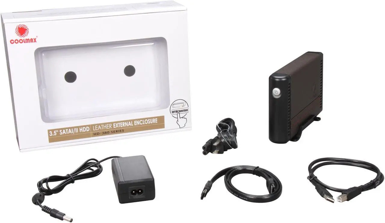 Alt view image 5 of 5 - COOLMAX HD-380BK-eSATA Leather & Aluminum 3.5" Black SATA eSATA + USB 2.0 OTB Function External Enclosure