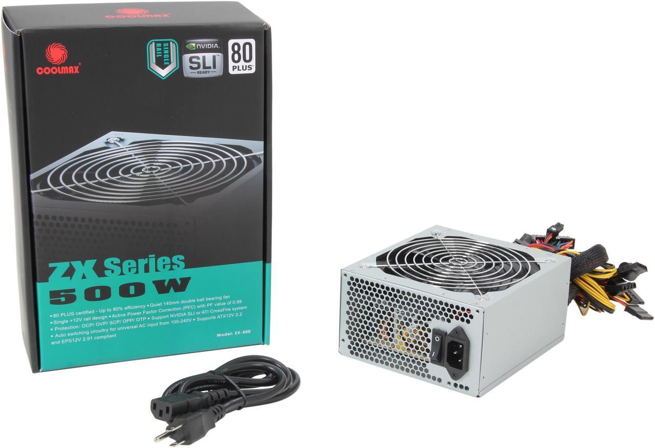 Alt view image 7 of 7 - COOLMAX ZX Series ZX-500 500 W ATX12V v2.2 / EPS12V v2.91 SLI Ready CrossFire Ready 80 PLUS Certified Active PFC Power Supply