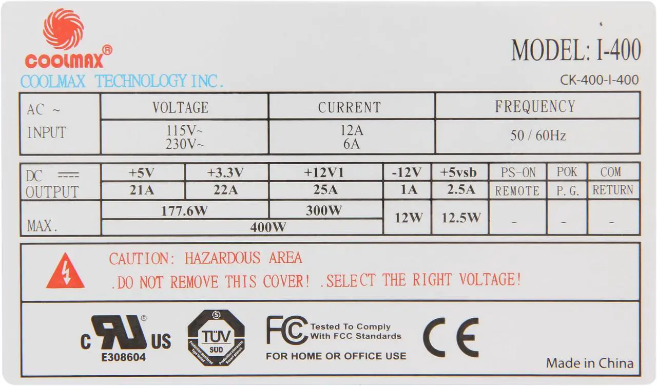 Alt view image 5 of 7 - COOLMAX I-400 400 W ATX12V Power Supply
