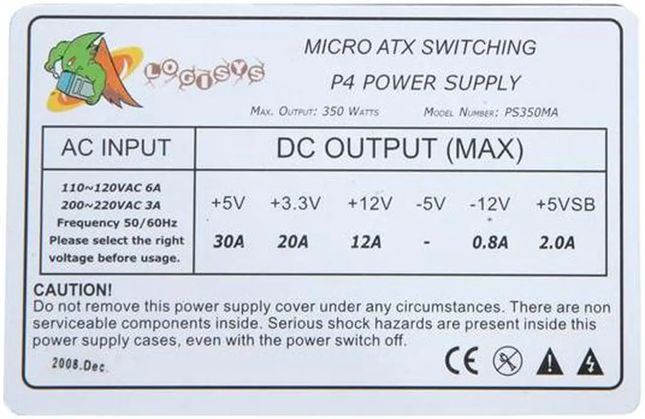 Alt view image 5 of 7 - LOGISYS Computer PS350MA 350 W Micro ATX Power Supply