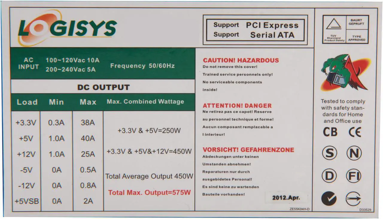 Alt view image 6 of 7 - LOGISYS Computer PS575XBK 575W ATX12V SLI Ready   Power Supply
