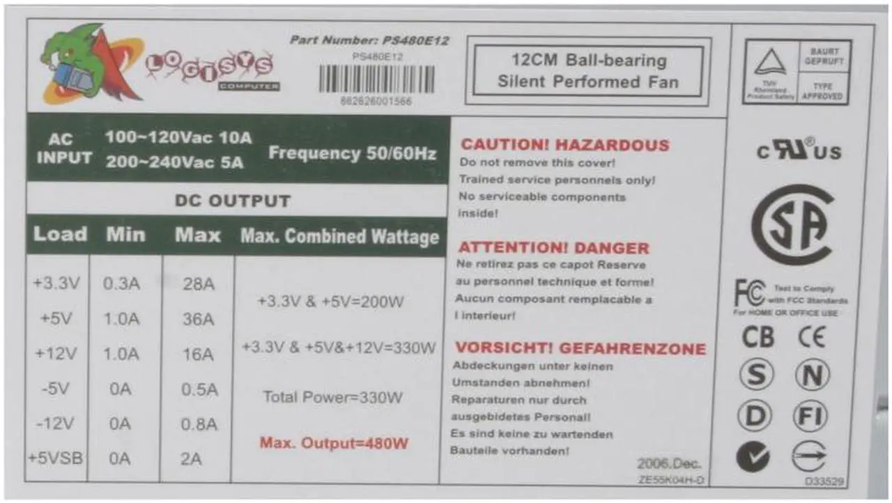 Alt view image 3 of 8 - LOGISYS Computer PS480E12 480 W ATX12V Power Supply
