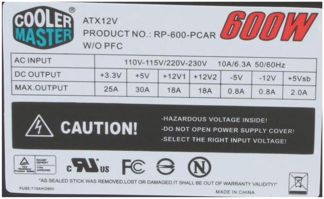 Alt view image 4 of 8 - Cooler Master eXtreme Power RP-600-PCAR 600 W ATX from factor 12V V2.01 Power Supply