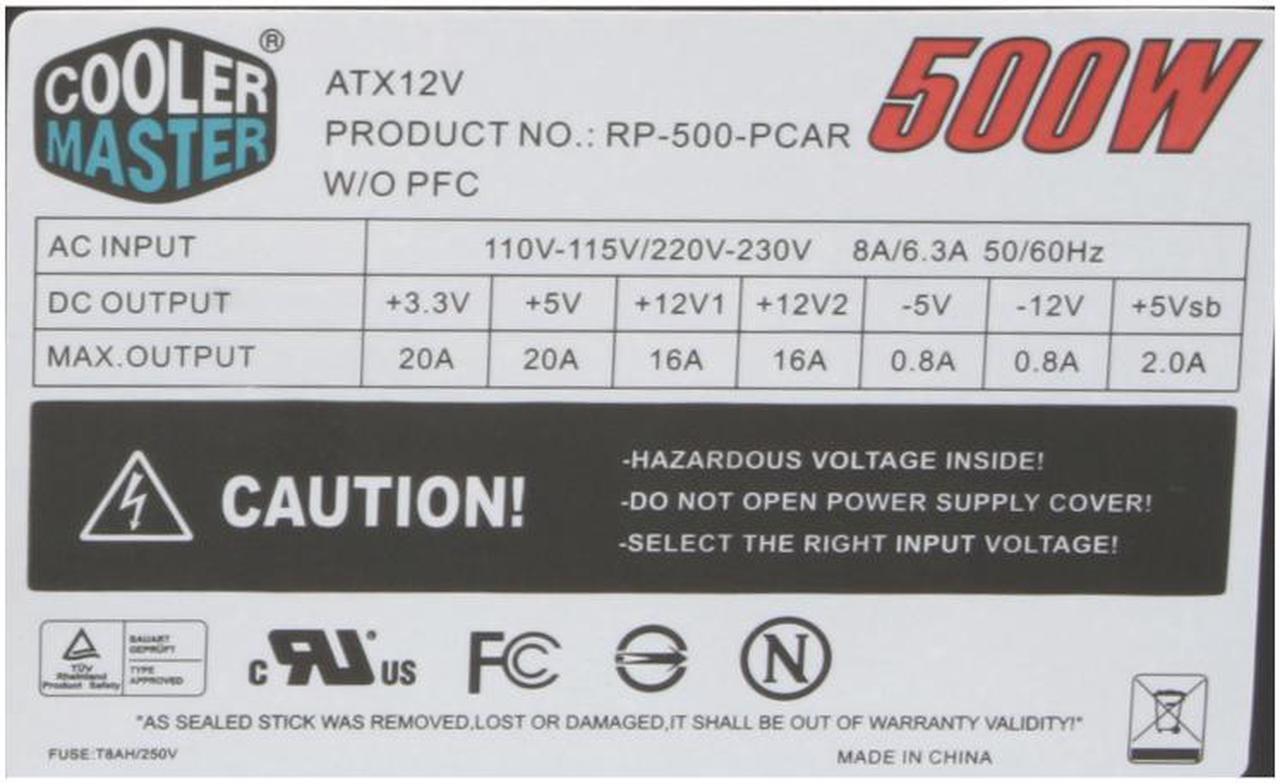 Alt view image 3 of 8 - Cooler Master eXtreme RP-500-PCAR 500 W ATX12V V2.01 Power Supply