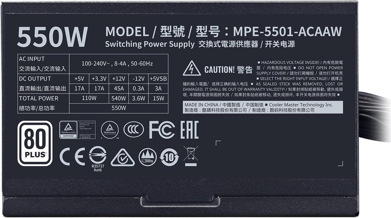 Alt view image 6 of 12 - Cooler Master MWE 550 550W 80+ White PSU w/ Hydro-Dynamic-Bearing Silent 120mm Fan, Single +12V Rail, Flat Black Cables