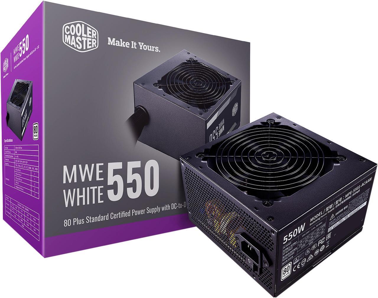 Main image of Cooler Master MWE 550 550W 80+ White PSU w/ Hydro-Dynamic-Bearing Silent 120mm Fan, Single +12V Rail, Flat Black Cables