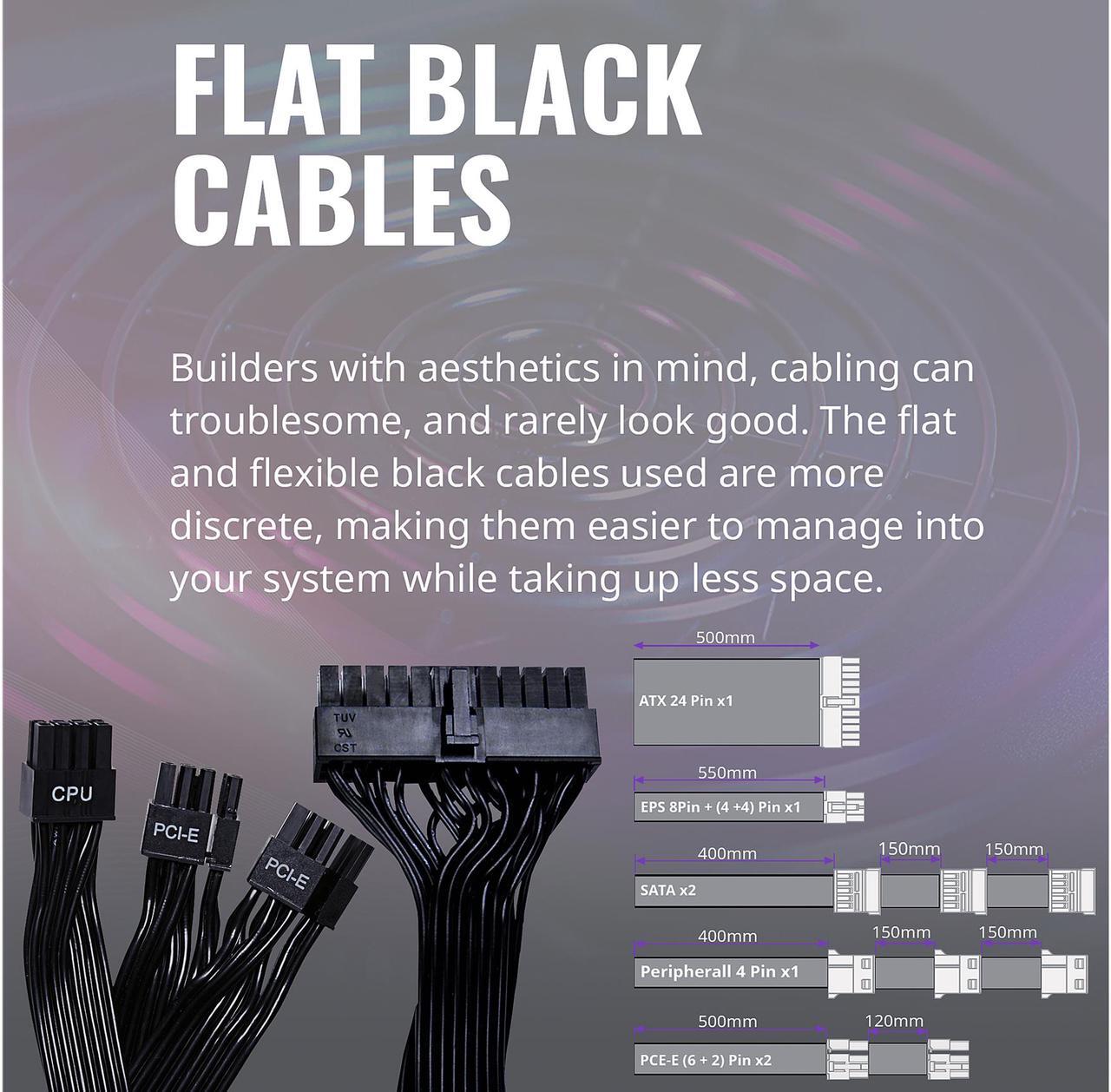 Alt view image 11 of 12 - Cooler Master MWE 550 550W 80+ White PSU w/ Hydro-Dynamic-Bearing Silent 120mm Fan, Single +12V Rail, Flat Black Cables