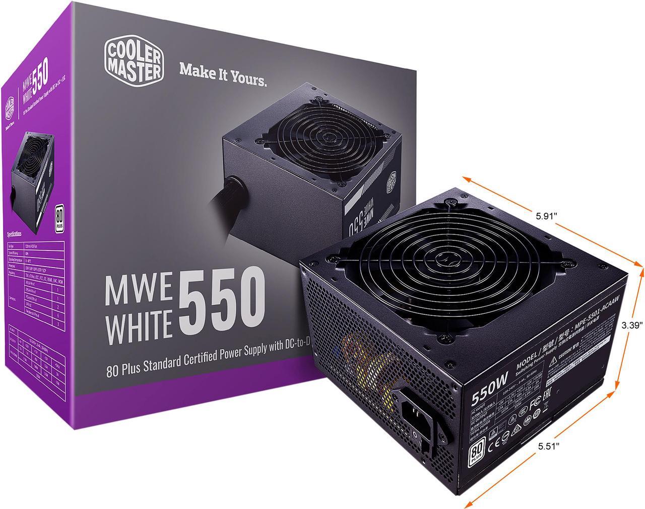 Alt view image 2 of 12 - Cooler Master MWE 550 550W 80+ White PSU w/ Hydro-Dynamic-Bearing Silent 120mm Fan, Single +12V Rail, Flat Black Cables