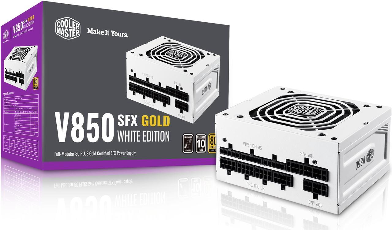 Main image of Cooler Master V850 SFX Gold White Edition Full Modular, 850W, 80+ Gold Efficiency, ATX Bracket Included, Quiet FDB Fan, SFX Form Factor, 10 Year Warranty