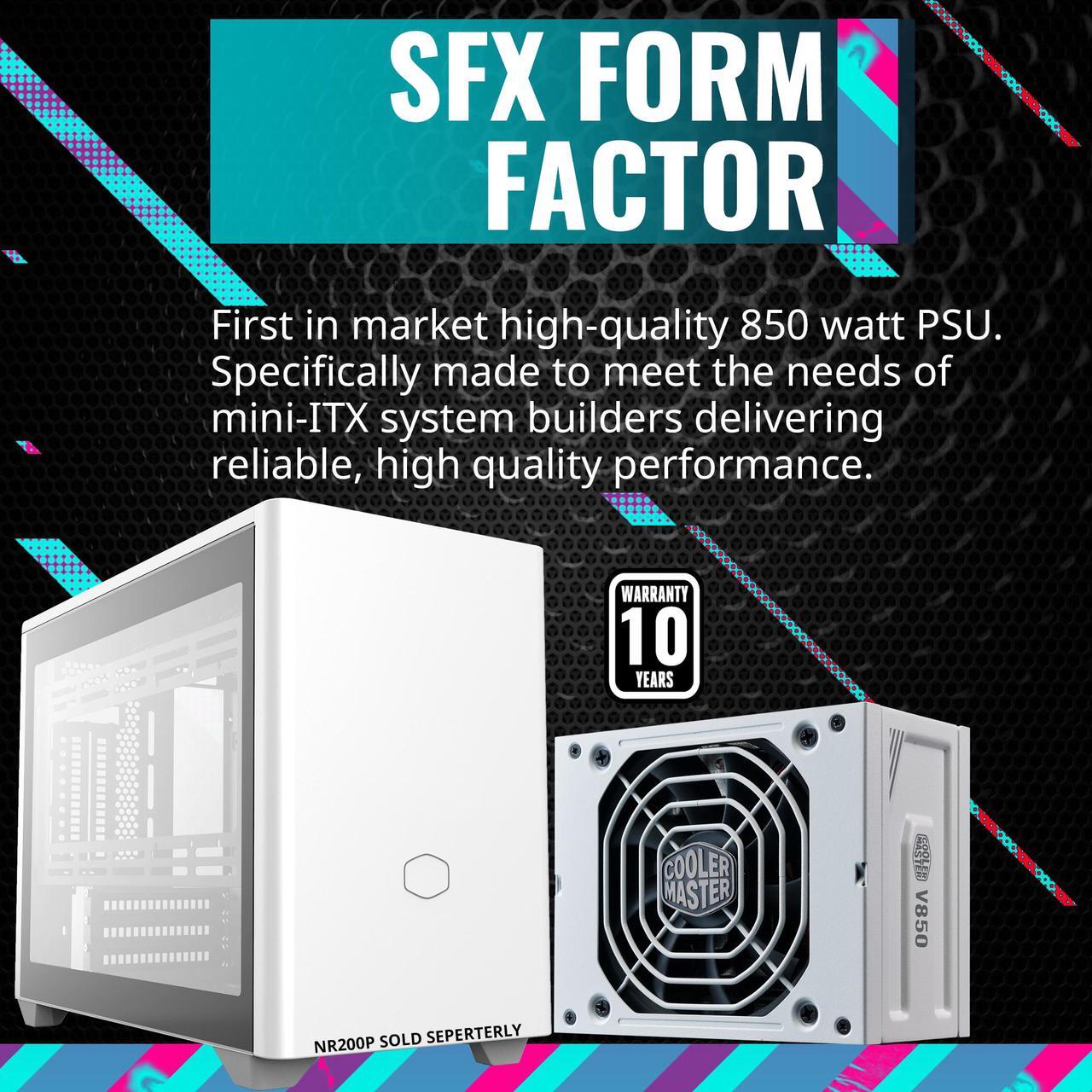 Alt view image 2 of 16 - Cooler Master V850 SFX Gold White Edition Full Modular, 850W, 80+ Gold Efficiency, ATX Bracket Included, Quiet FDB Fan, SFX Form Factor, 10 Year Warranty
