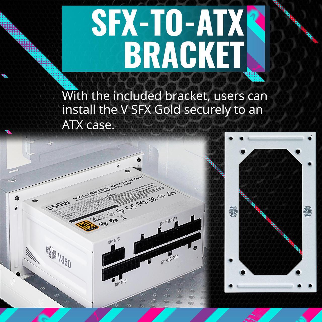 Alt view image 3 of 16 - Cooler Master V850 SFX Gold White Edition Full Modular, 850W, 80+ Gold Efficiency, ATX Bracket Included, Quiet FDB Fan, SFX Form Factor, 10 Year Warranty