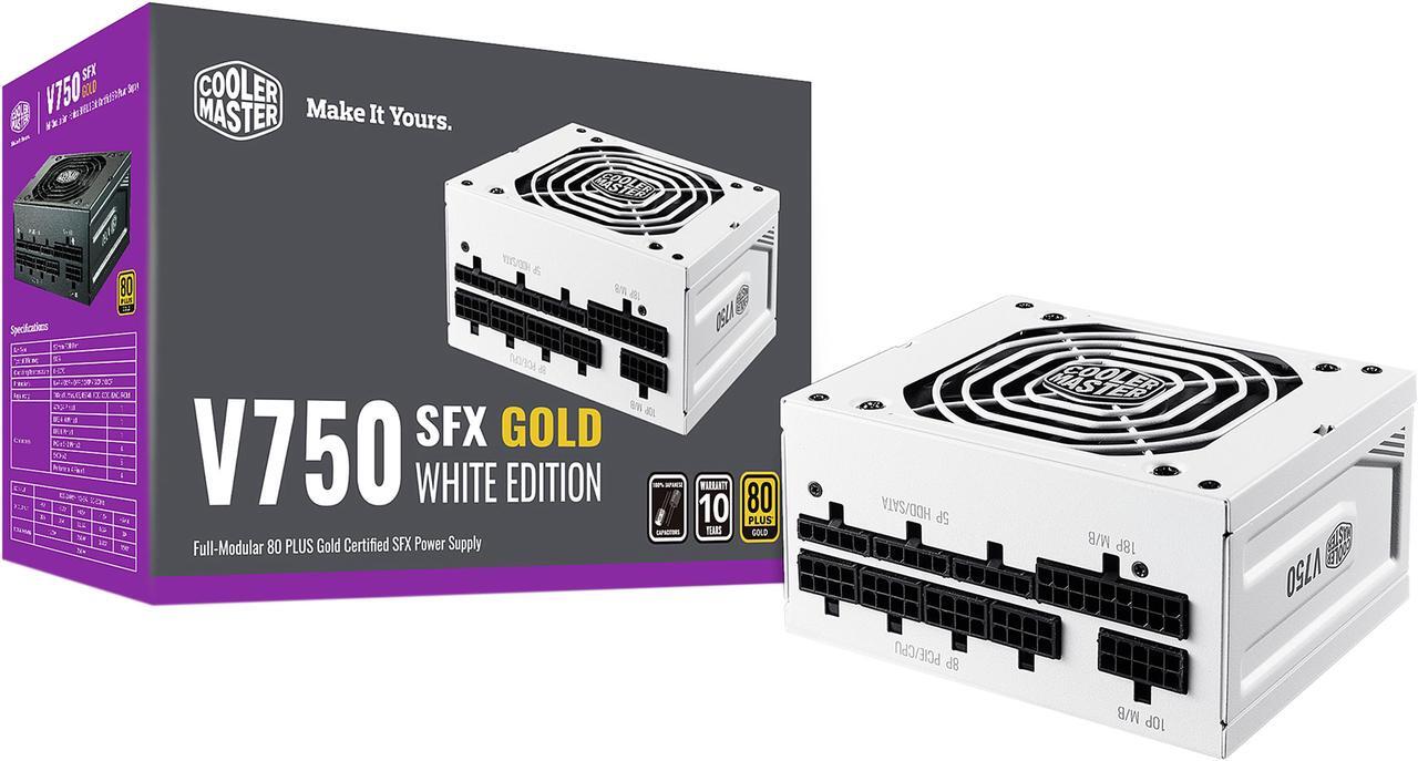 Main image of Cooler Master V750 SFX Gold White ATX 3.1 Full Modular SFF Power Supply, 750W 80Plus Gold, 90° 12VHPWR|600W PCIe 5.0, GPU Support RTX 5070 Ti | RX 9070 XT, Customized Cable, Low Noise, 10-Year