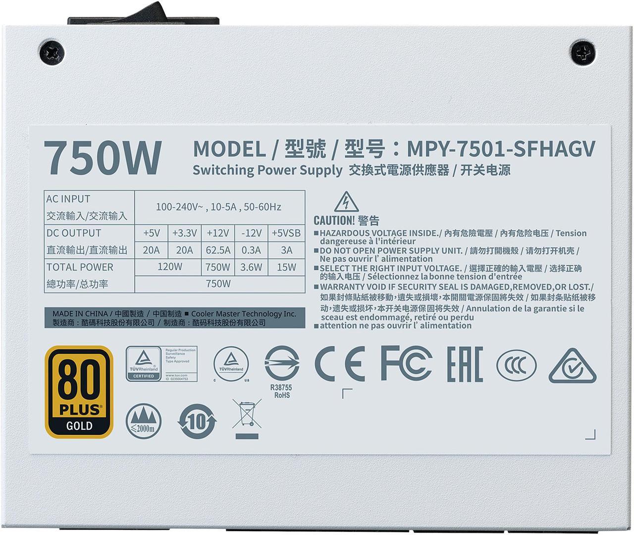 Alt view image 18 of 19 - Cooler Master V750 SFX Gold White ATX 3.1 Full Modular SFF Power Supply, 750W 80Plus Gold, 90° 12VHPWR|600W PCIe 5.0, GPU Support RTX 5070 Ti | RX 9070 XT, Customized Cable, Low Noise, 10-Year