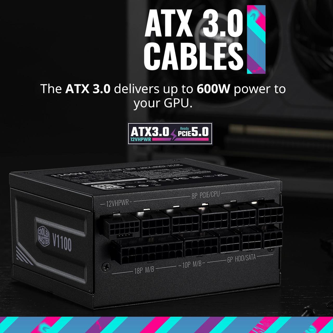 Alt view image 6 of 17 - Cooler Master V1100 SFX Platinum Fully Modular, Fully ATX3.0, 1100W SFX, 80+ Platinum Efficiency, ATX Bracket Included, SFX Form Factor (MPZ-B001-SFAP-BUS)