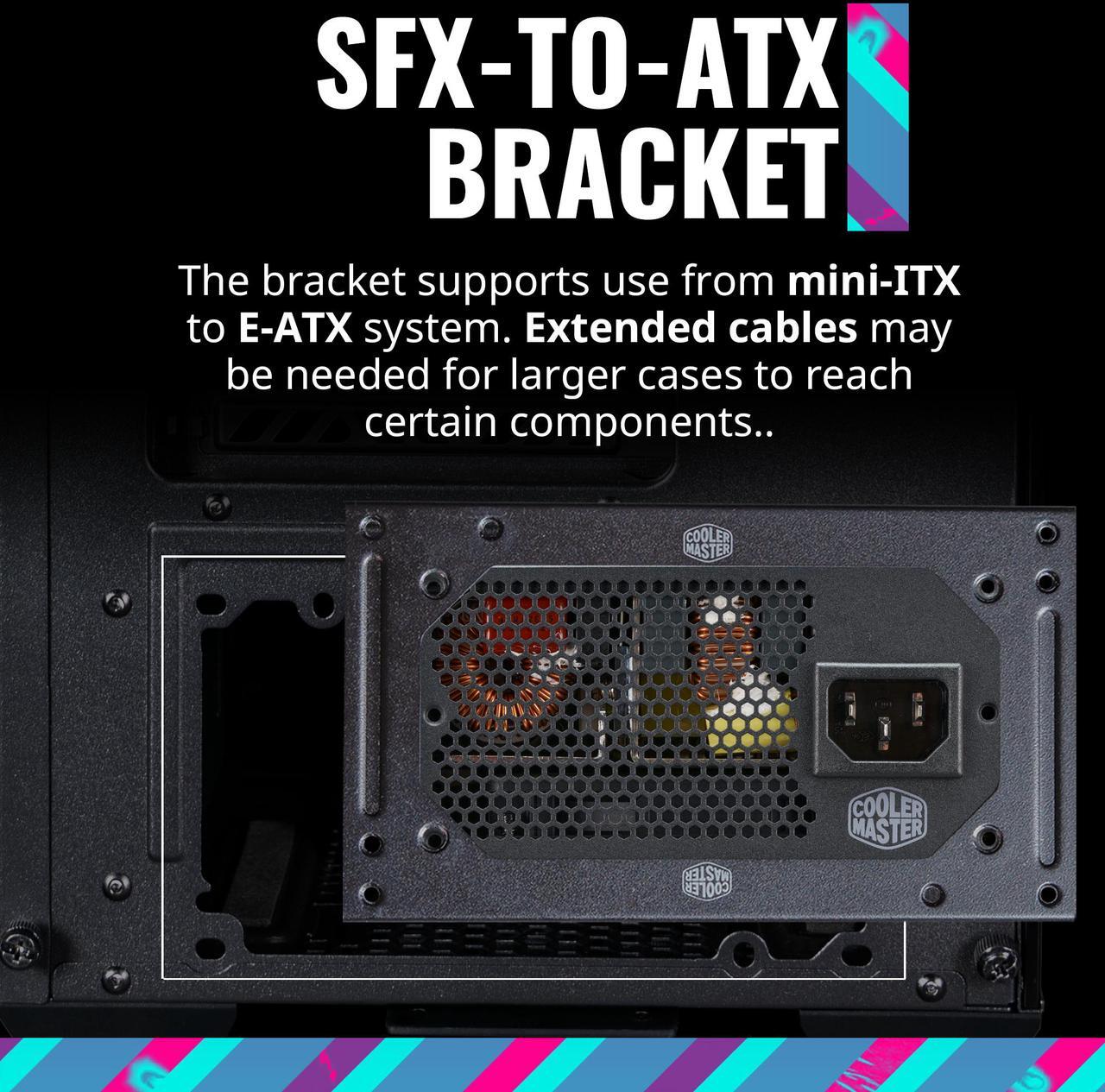 Alt view image 8 of 17 - Cooler Master V1100 SFX Platinum Fully Modular, Fully ATX3.0, 1100W SFX, 80+ Platinum Efficiency, ATX Bracket Included, SFX Form Factor (MPZ-B001-SFAP-BUS)