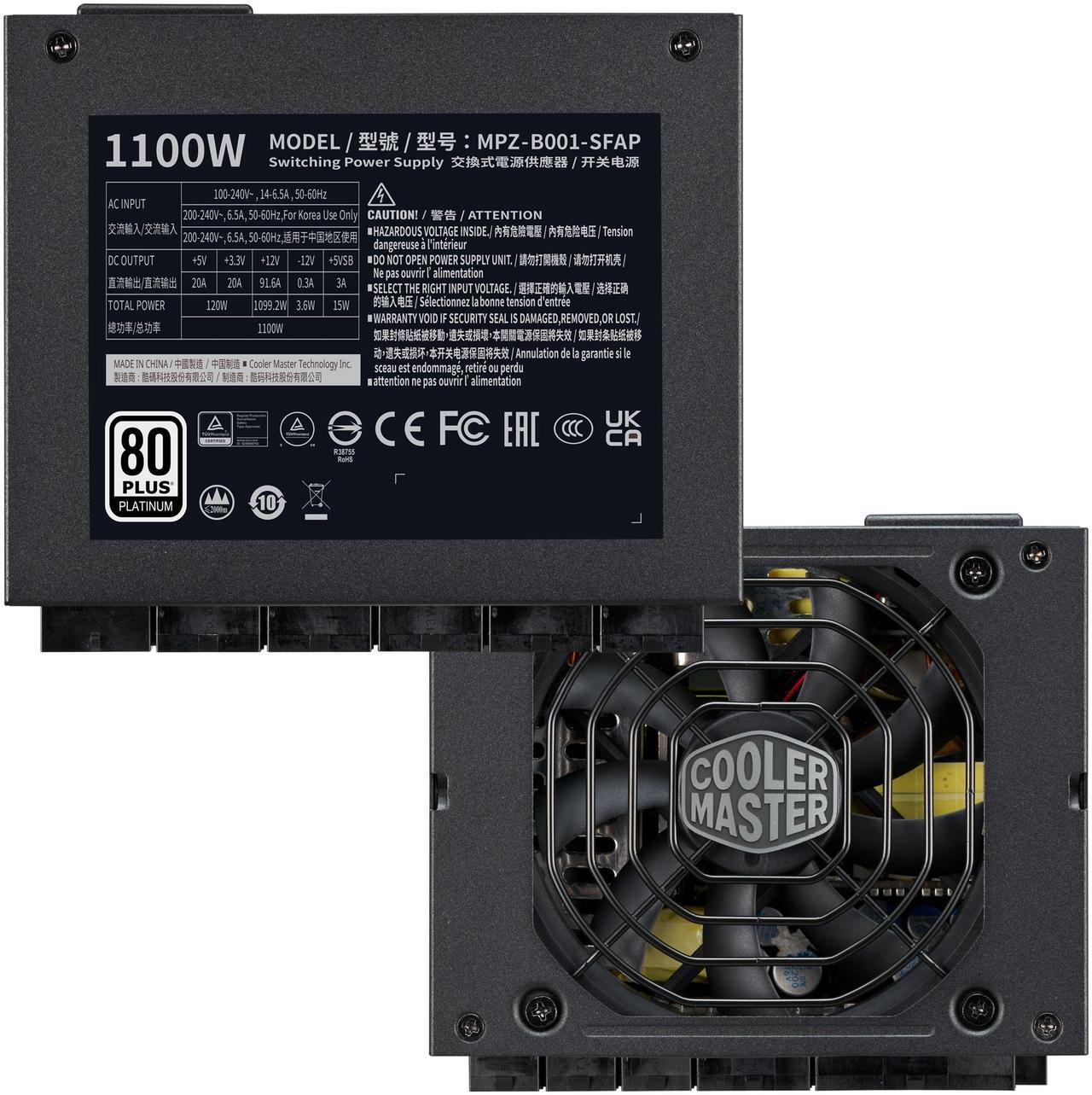 Alt view image 15 of 17 - Cooler Master V1100 SFX Platinum Fully Modular, Fully ATX3.0, 1100W SFX, 80+ Platinum Efficiency, ATX Bracket Included, SFX Form Factor (MPZ-B001-SFAP-BUS)