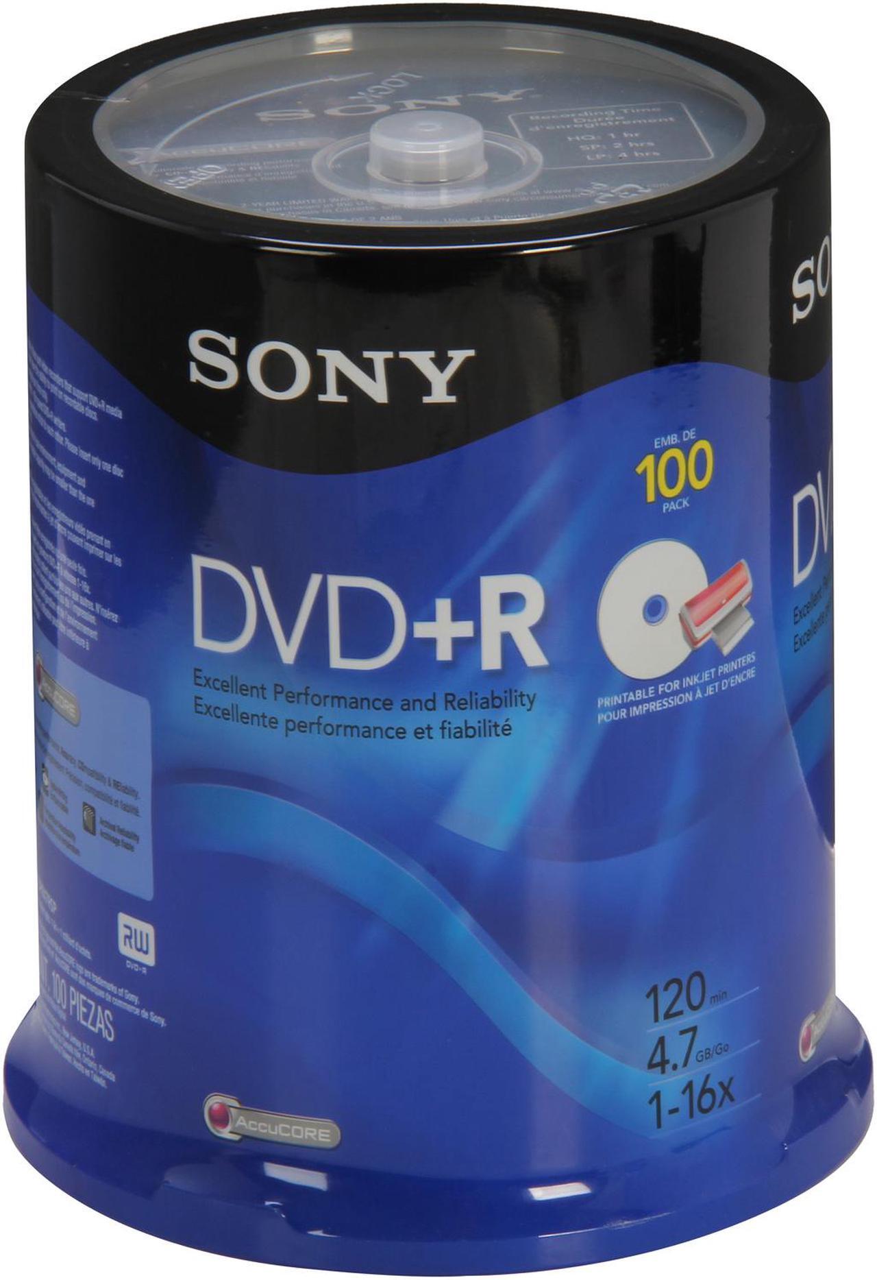 Main image of SONY 16X DVD+R Inkjet Printable 100 Packs Spindle Disc Model 100DPR47RSPCW - OEM