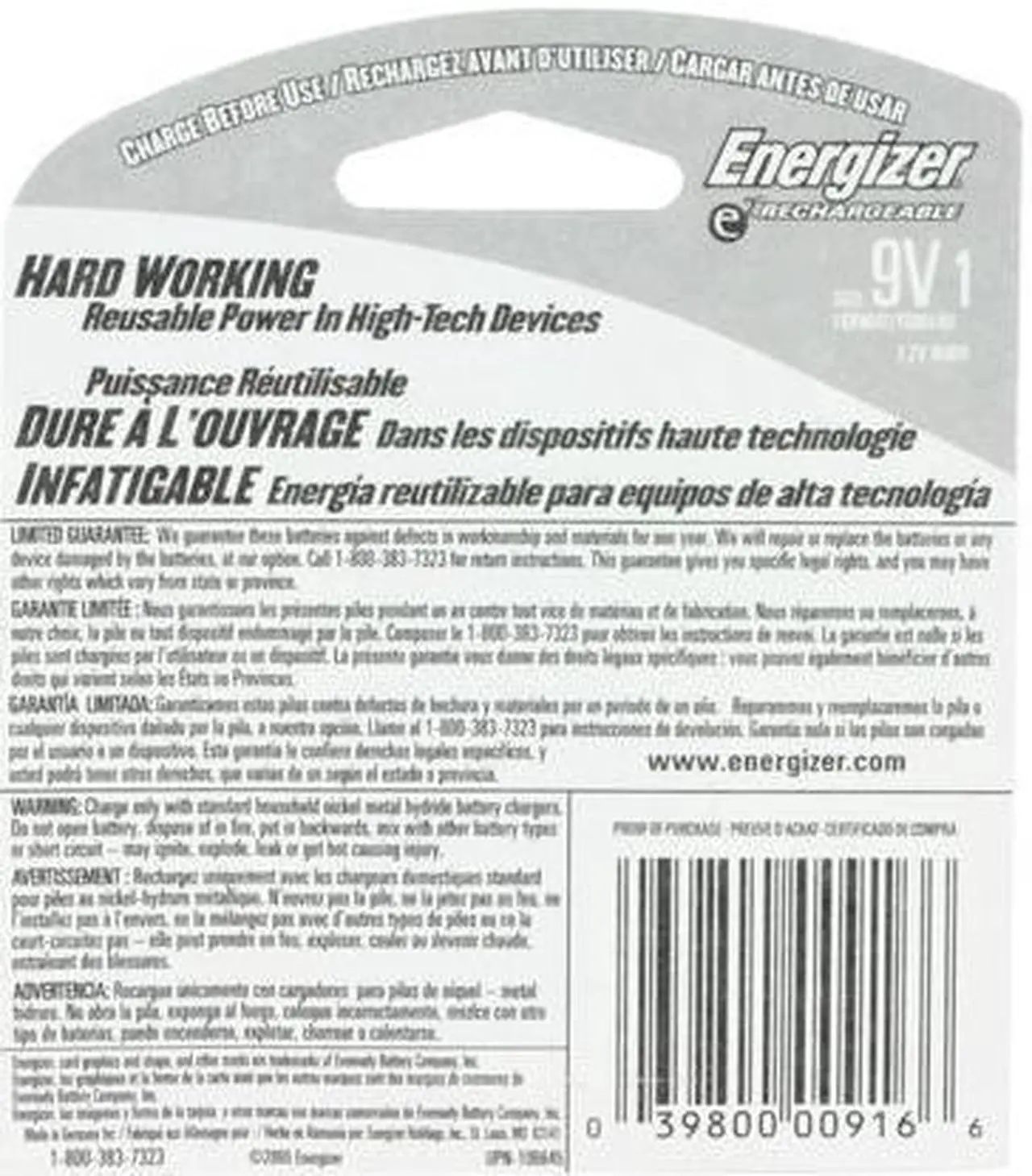 Alt view image 2 of 2 - ENERGIZER e2 Rechargeable 9V 150mAh Ni-MH Rechargeable Battery, 1-Pack