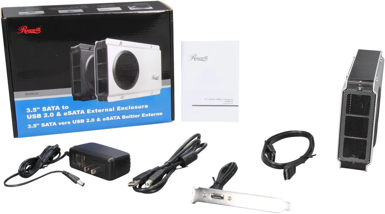 Alt view image 6 of 6 - Rosewill RX-358 V2 SLV - Silver, 3.5" SATA to USB & eSATA External Enclosure with Internal 80 mm Fan