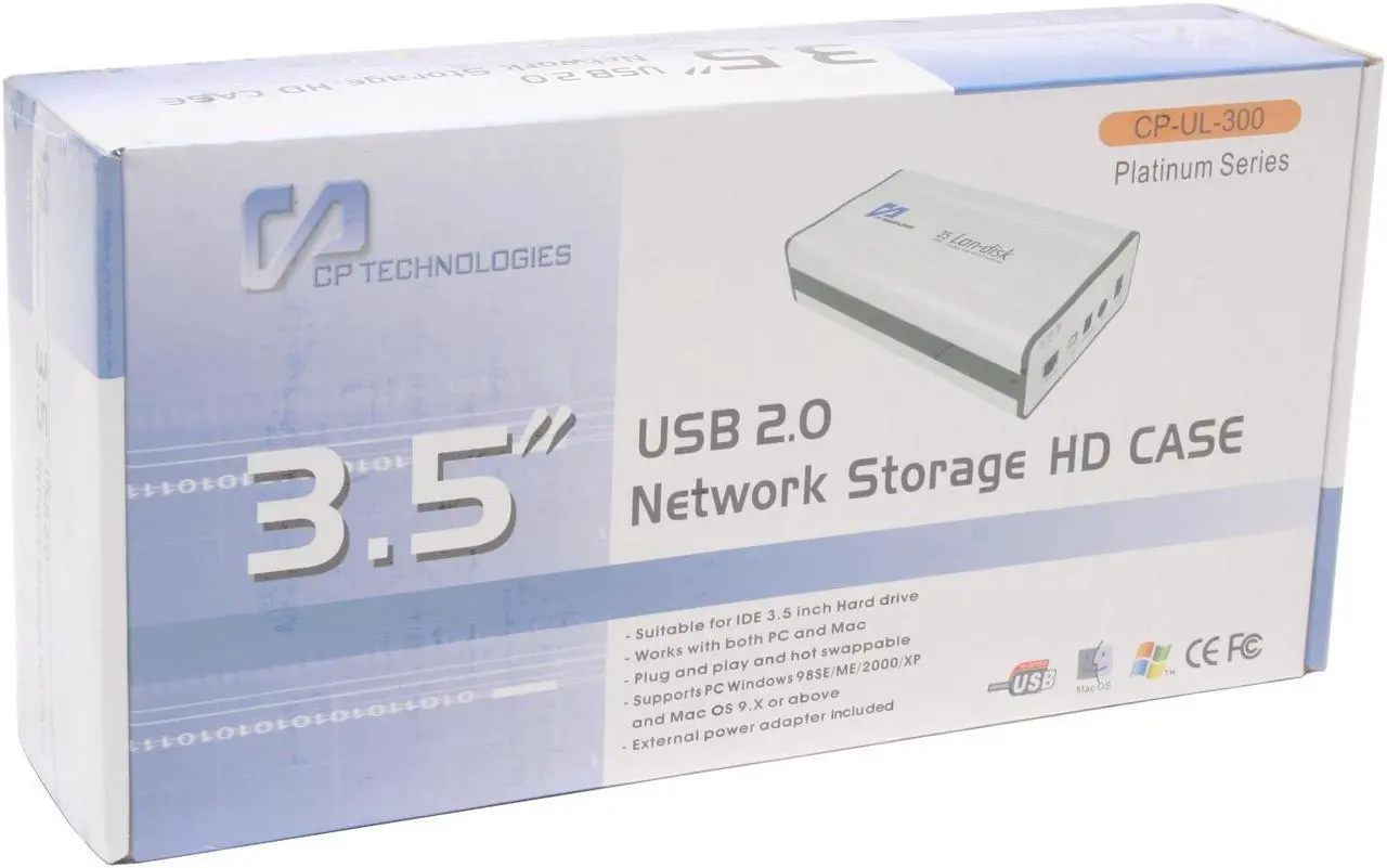 Alt view image 4 of 4 - CP TECHNOLOGIES CP-UL-300 Aluminum and plastic 3.5" Silver IDE USB 2.0 & RJ-45 (10/100 Ethernet) Network Storage HD CASE