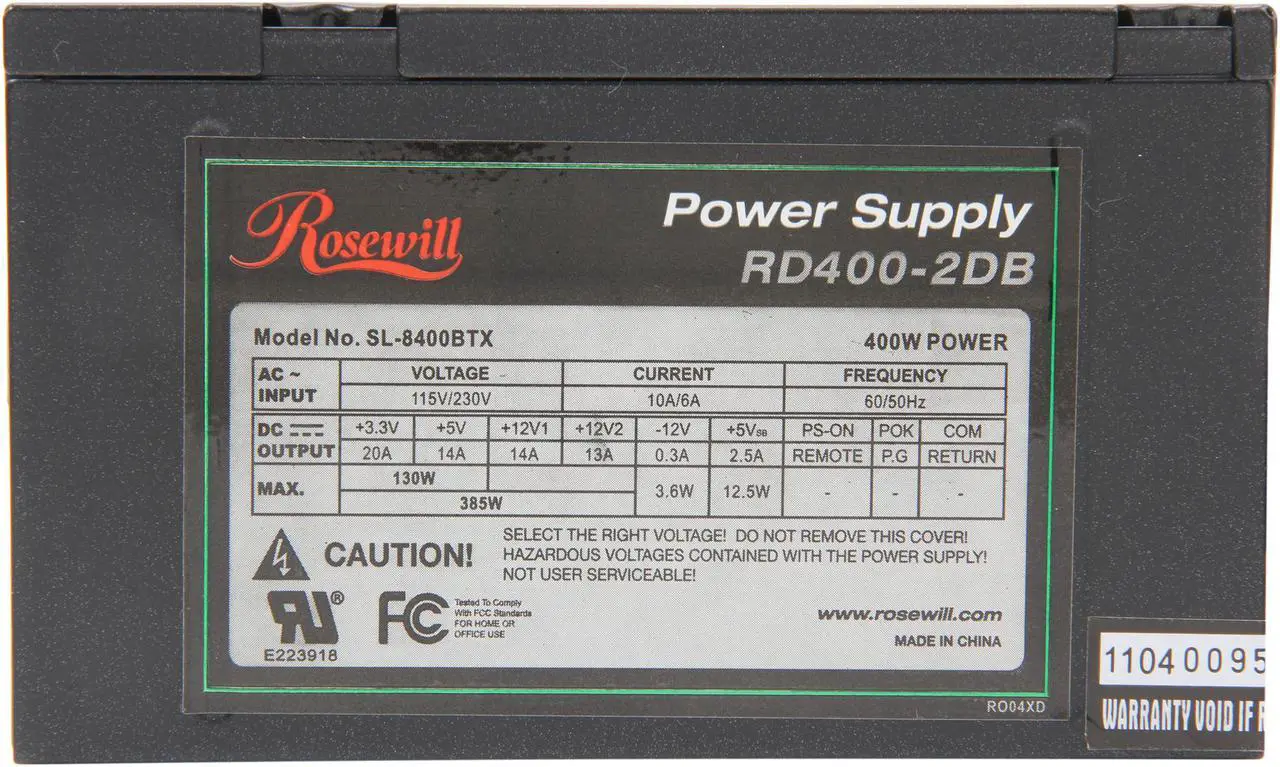 Alt view image 6 of 7 - Rosewill - 400-Watt ATX V2.2 Power Supply - RD400-2-DB