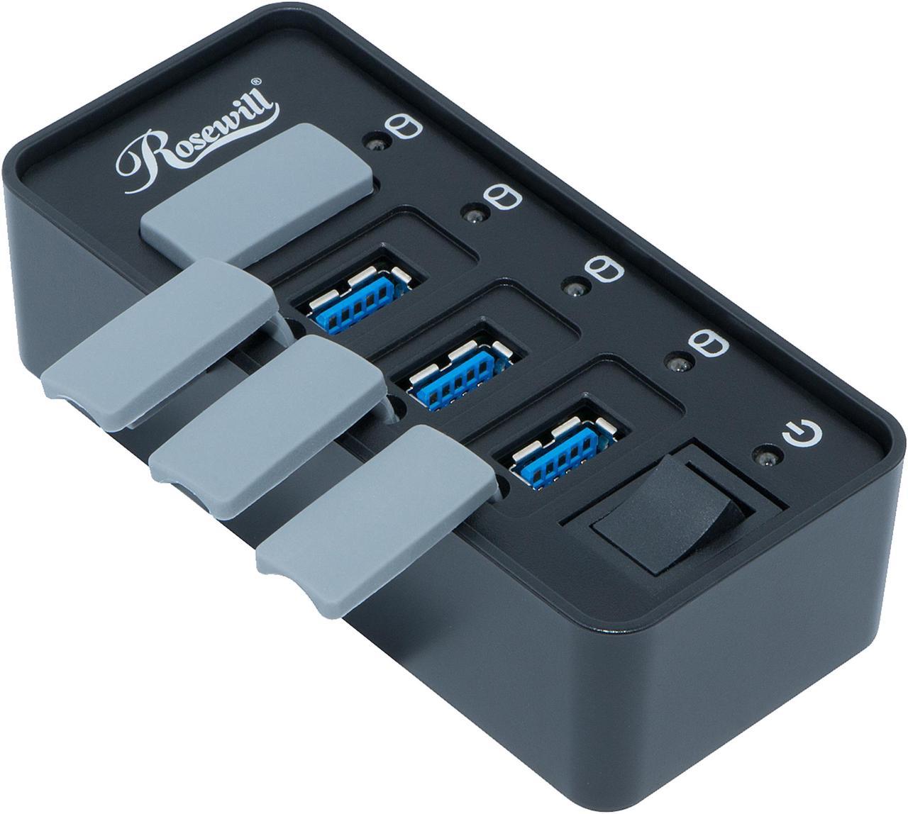 Rosewill 4-Port USB 3.0 Hub with Anti-Dust Rubber Caps and LED indicator on each Port, 480Mbps Data Transfer Speed for Windows & macOS - RHB-210